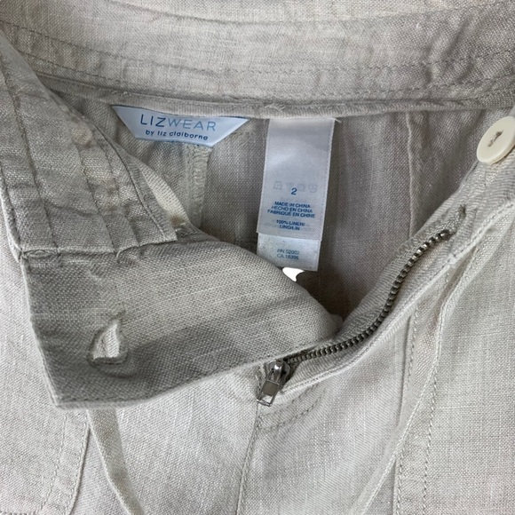 Liz Wear 100% Linen Wheat Colored Drawstring Cropped Pants with Pockets - Picture 9 of 9